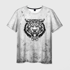 Мужская футболка 3D с принтом Черно белый разозленный тигр в Белгороде, 100% полиэфир | прямой крой, круглый вырез горловины, длина до линии бедер | Тематика изображения на принте: 