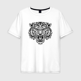 Мужская футболка хлопок Oversize с принтом BW   Злой тигр в Петрозаводске, 100% хлопок | свободный крой, круглый ворот, “спинка” длиннее передней части | 