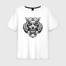 Мужская футболка хлопок Oversize с принтом BW   Тигр в ярости в Тюмени, 100% хлопок | свободный крой, круглый ворот, “спинка” длиннее передней части | Тематика изображения на принте: 