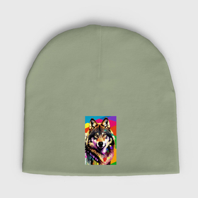 Мужская шапка демисезонная с принтом Красочный волк   поп арт   нейросеть в Тюмени,  |  | Тематика изображения на принте: 