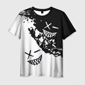 Мужская футболка 3D с принтом Smile   black and white в Кировске, 100% полиэфир | прямой крой, круглый вырез горловины, длина до линии бедер | 