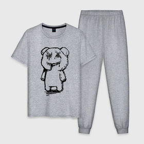Мужская пижама хлопок с принтом Smile bear   minimalism в Санкт-Петербурге, 100% хлопок | брюки и футболка прямого кроя, без карманов, на брюках мягкая резинка на поясе и по низу штанин
 | 
