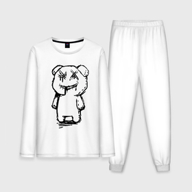 Мужская пижама с лонгсливом хлопок с принтом Smile bear   minimalism ,  |  | Тематика изображения на принте: 