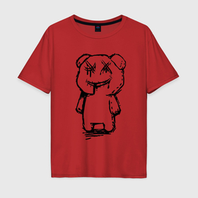 Мужская футболка хлопок Oversize с принтом Smile bear   minimalism , 100% хлопок | свободный крой, круглый ворот, “спинка” длиннее передней части | Тематика изображения на принте: 