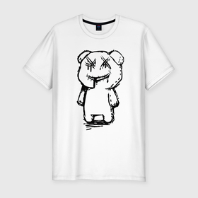 Мужская футболка хлопок Slim с принтом Smile bear   minimalism , 92% хлопок, 8% лайкра | приталенный силуэт, круглый вырез ворота, длина до линии бедра, короткий рукав | Тематика изображения на принте: 