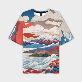 Мужская футболка oversize 3D с принтом Пейзаж в Японском стиле в Кировске,  |  | 