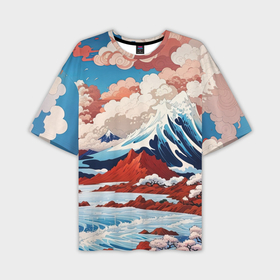 Мужская футболка oversize 3D с принтом Пейзаж в Японском ретро стиле в Кировске,  |  | 