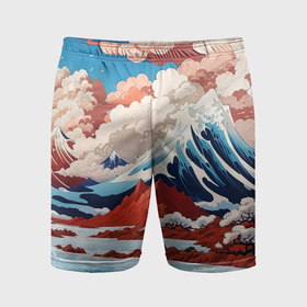 Мужские шорты спортивные с принтом Пейзаж в Японском ретро стиле в Петрозаводске,  |  | 