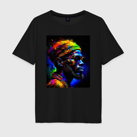 Мужская футболка хлопок Oversize с принтом Красочный портрет от нейросети в Курске, 100% хлопок | свободный крой, круглый ворот, “спинка” длиннее передней части | 