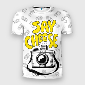 Мужская футболка 3D Slim с принтом Say cheese в Екатеринбурге, 100% полиэстер с улучшенными характеристиками | приталенный силуэт, круглая горловина, широкие плечи, сужается к линии бедра | Тематика изображения на принте: 
