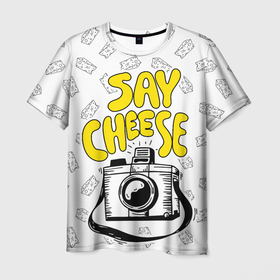 Мужская футболка 3D с принтом Say cheese в Екатеринбурге, 100% полиэфир | прямой крой, круглый вырез горловины, длина до линии бедер | Тематика изображения на принте: 