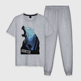 Мужская пижама хлопок с принтом Bear hunter в Кировске, 100% хлопок | брюки и футболка прямого кроя, без карманов, на брюках мягкая резинка на поясе и по низу штанин
 | Тематика изображения на принте: 