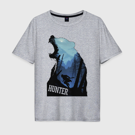 Мужская футболка хлопок Oversize с принтом Bear hunter в Кировске, 100% хлопок | свободный крой, круглый ворот, “спинка” длиннее передней части | Тематика изображения на принте: 