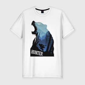 Мужская футболка хлопок Slim с принтом Bear hunter в Санкт-Петербурге, 92% хлопок, 8% лайкра | приталенный силуэт, круглый вырез ворота, длина до линии бедра, короткий рукав | Тематика изображения на принте: 