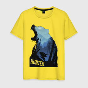 Мужская футболка хлопок с принтом Bear hunter в Кировске, 100% хлопок | прямой крой, круглый вырез горловины, длина до линии бедер, слегка спущенное плечо. | Тематика изображения на принте: 