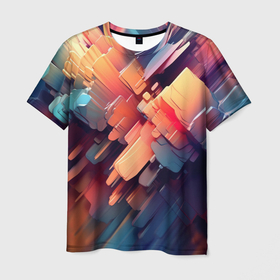 Мужская футболка 3D с принтом Цветная абстракция каменных сланцев , 100% полиэфир | прямой крой, круглый вырез горловины, длина до линии бедер | 