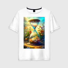 Женская футболка хлопок Oversize с принтом Цветочные часы от нейросети в Кировске, 100% хлопок | свободный крой, круглый ворот, спущенный рукав, длина до линии бедер
 | 