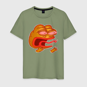 Мужская футболка хлопок с принтом Лягушонок Пепе красный орёт в Тюмени, 100% хлопок | прямой крой, круглый вырез горловины, длина до линии бедер, слегка спущенное плечо. | 