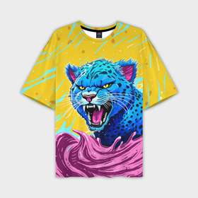 Мужская футболка oversize 3D с принтом Кислотный Леопард в Курске,  |  | 