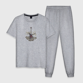 Мужская пижама хлопок с принтом Электрогитара с ветками дерева в Тюмени, 100% хлопок | брюки и футболка прямого кроя, без карманов, на брюках мягкая резинка на поясе и по низу штанин
 | 