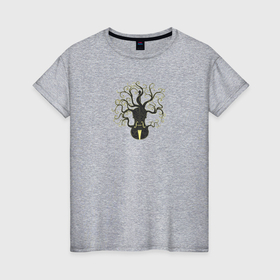 Женская футболка хлопок с принтом Скрипка с ветвями и корнями дерева в Новосибирске, 100% хлопок | прямой крой, круглый вырез горловины, длина до линии бедер, слегка спущенное плечо | 