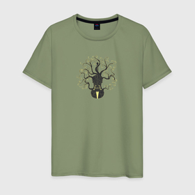 Мужская футболка хлопок с принтом Скрипка с ветвями и корнями дерева , 100% хлопок | прямой крой, круглый вырез горловины, длина до линии бедер, слегка спущенное плечо. | 
