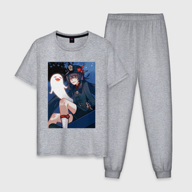Мужская пижама хлопок с принтом Genshin Impact Hu Tao   Liyue в Тюмени, 100% хлопок | брюки и футболка прямого кроя, без карманов, на брюках мягкая резинка на поясе и по низу штанин
 | 