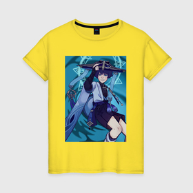 Женская футболка хлопок с принтом Genshin Impact Wanderer, Scaramouche , 100% хлопок | прямой крой, круглый вырез горловины, длина до линии бедер, слегка спущенное плечо | 