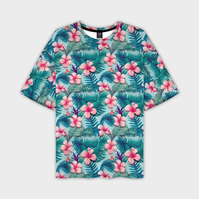 Мужская футболка oversize 3D с принтом Гавайские  летние цветы в Курске,  |  | 