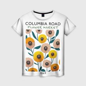 Женская футболка 3D с принтом Flowers Market London в Белгороде, 100% полиэфир ( синтетическое хлопкоподобное полотно) | прямой крой, круглый вырез горловины, длина до линии бедер | Тематика изображения на принте: 