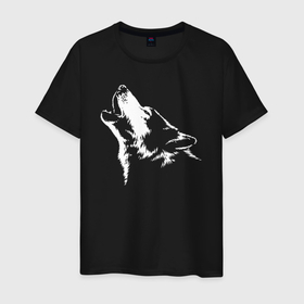 Мужская футболка хлопок с принтом Волк воет wolf howls , 100% хлопок | прямой крой, круглый вырез горловины, длина до линии бедер, слегка спущенное плечо. | 