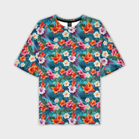 Мужская футболка oversize 3D с принтом Объемные гавайские цветочки в Курске,  |  | 