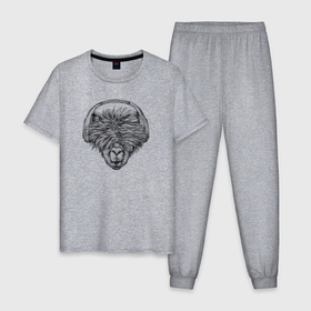 Мужская пижама хлопок с принтом Альпака в наушниках в Курске, 100% хлопок | брюки и футболка прямого кроя, без карманов, на брюках мягкая резинка на поясе и по низу штанин
 | 