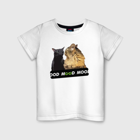 Детская футболка хлопок с принтом Черный и рыжий кот   Mood в Кировске, 100% хлопок | круглый вырез горловины, полуприлегающий силуэт, длина до линии бедер | Тематика изображения на принте: 