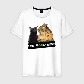 Мужская футболка хлопок с принтом Черный и рыжий кот   Mood в Петрозаводске, 100% хлопок | прямой крой, круглый вырез горловины, длина до линии бедер, слегка спущенное плечо. | Тематика изображения на принте: 