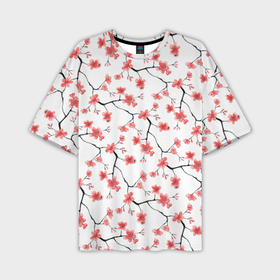 Мужская футболка oversize 3D с принтом Акварельные цветы сакуры паттерн в Кировске,  |  | 