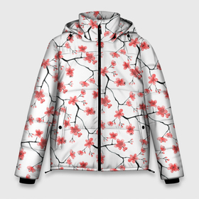 Мужская зимняя куртка 3D с принтом Акварельные цветы сакуры паттерн в Белгороде, верх — 100% полиэстер; подкладка — 100% полиэстер; утеплитель — 100% полиэстер | длина ниже бедра, свободный силуэт Оверсайз. Есть воротник-стойка, отстегивающийся капюшон и ветрозащитная планка. 

Боковые карманы с листочкой на кнопках и внутренний карман на молнии. | Тематика изображения на принте: 