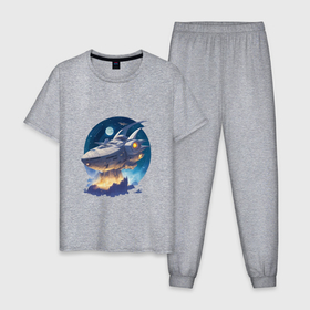 Мужская пижама хлопок с принтом Фантастический космический корабль пролетает над горой в Белгороде, 100% хлопок | брюки и футболка прямого кроя, без карманов, на брюках мягкая резинка на поясе и по низу штанин
 | 