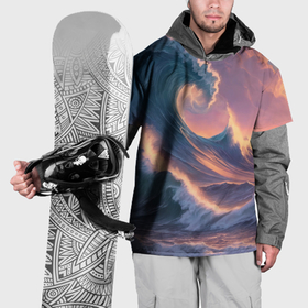 Накидка на куртку 3D с принтом Большая волна на закате в Белгороде, 100% полиэстер |  | Тематика изображения на принте: 