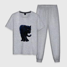 Мужская пижама хлопок с принтом черная пантера, хищник в Новосибирске, 100% хлопок | брюки и футболка прямого кроя, без карманов, на брюках мягкая резинка на поясе и по низу штанин
 | Тематика изображения на принте: 