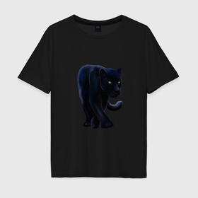 Мужская футболка хлопок Oversize с принтом черная пантера, хищник в Екатеринбурге, 100% хлопок | свободный крой, круглый ворот, “спинка” длиннее передней части | 