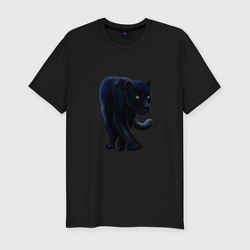 Мужская футболка хлопок Slim с принтом черная пантера, хищник в Санкт-Петербурге, 92% хлопок, 8% лайкра | приталенный силуэт, круглый вырез ворота, длина до линии бедра, короткий рукав | 