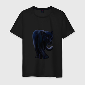 Мужская футболка хлопок с принтом черная пантера, хищник в Новосибирске, 100% хлопок | прямой крой, круглый вырез горловины, длина до линии бедер, слегка спущенное плечо. | Тематика изображения на принте: 