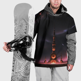 Накидка на куртку 3D с принтом Сай фай башня на другой планете в Петрозаводске, 100% полиэстер |  | 