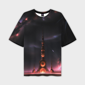 Мужская футболка oversize 3D с принтом Сай фай башня на другой планете в Санкт-Петербурге,  |  | 