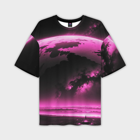 Мужская футболка oversize 3D с принтом Сай фай пейзаж в черно розовых тонах в Кировске,  |  | 