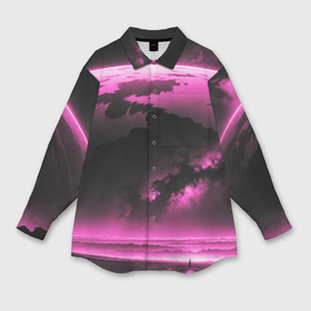 Мужская рубашка oversize 3D с принтом Сай фай пейзаж в черно розовых тонах в Кировске,  |  | 