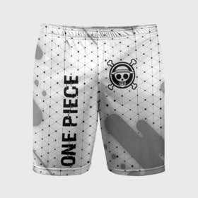 Мужские шорты спортивные с принтом One Piece glitch на светлом фоне: надпись, символ в Кировске,  |  | 