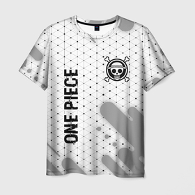 Мужская футболка 3D с принтом One Piece glitch на светлом фоне: надпись, символ в Екатеринбурге, 100% полиэфир | прямой крой, круглый вырез горловины, длина до линии бедер | 