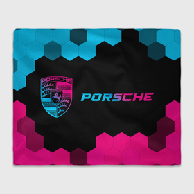 Плед 3D с принтом Porsche   neon gradient: надпись и символ , 100% полиэстер | закругленные углы, все края обработаны. Ткань не мнется и не растягивается | 
